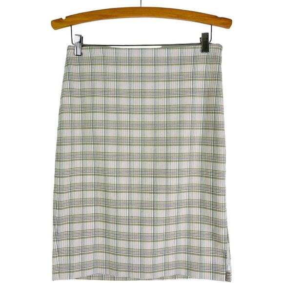 Ann Taylor green cream plaid high waisted pencil office midi skirt 2 - Picture 1 of 7